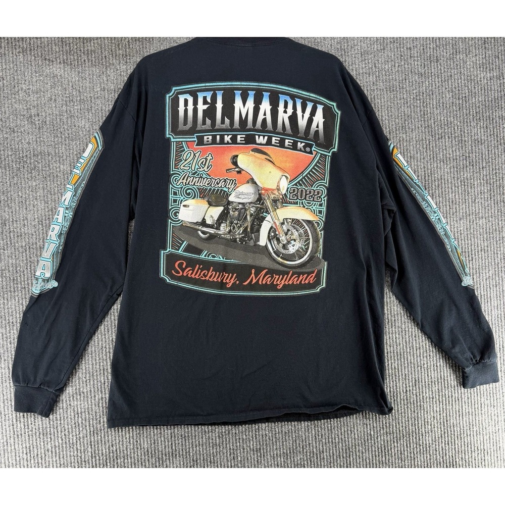 Delmarva Bike Week 2022 Long Sleeve Shirt XL Black Biker Graphic Tee